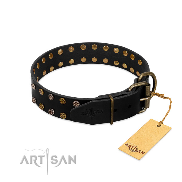 Genuine leather collar with exceptional adornments for your pet