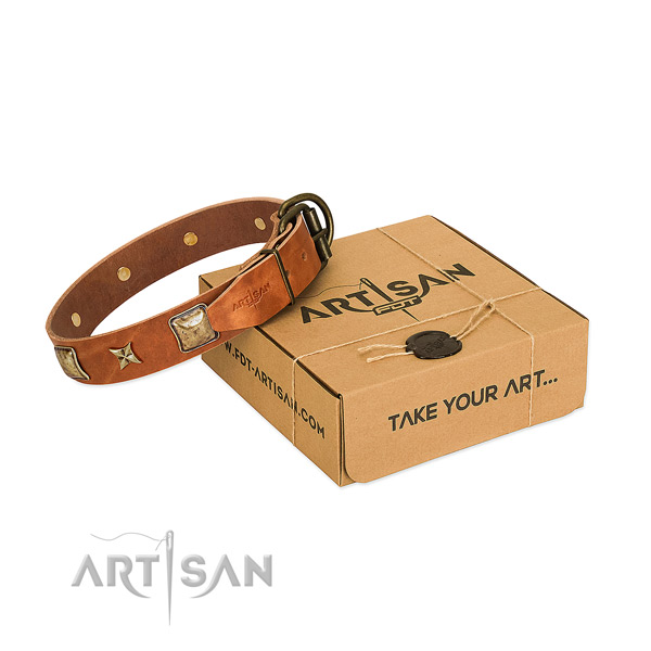 Amazing natural genuine leather collar for your beautiful canine