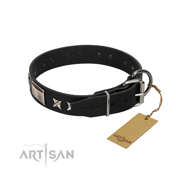 Top notch full grain genuine leather dog collar with reliable hardware