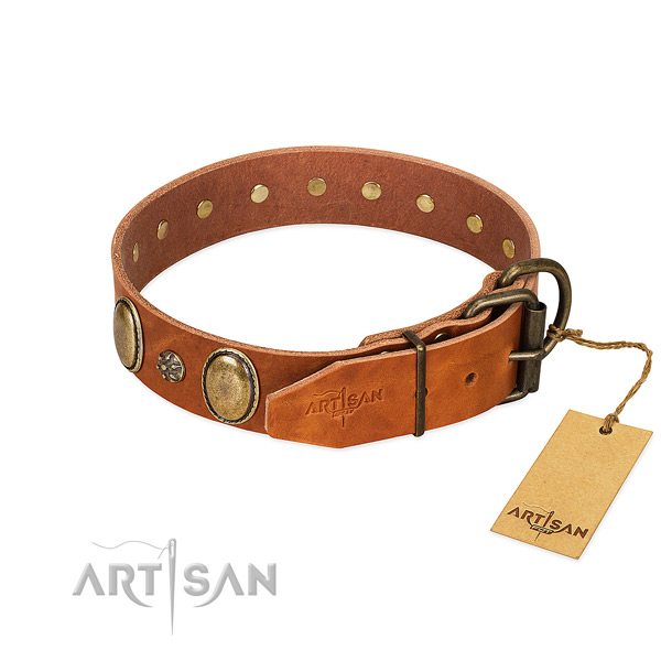 Daily use gentle to touch genuine leather dog collar