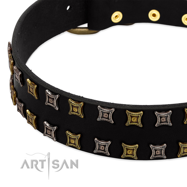 Strong genuine leather dog collar for your stylish canine