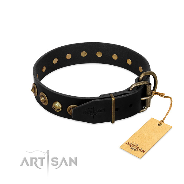 Full grain natural leather collar with inimitable embellishments for your dog