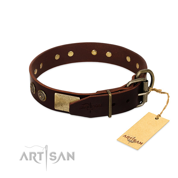 Corrosion resistant hardware on full grain natural leather dog collar for your pet