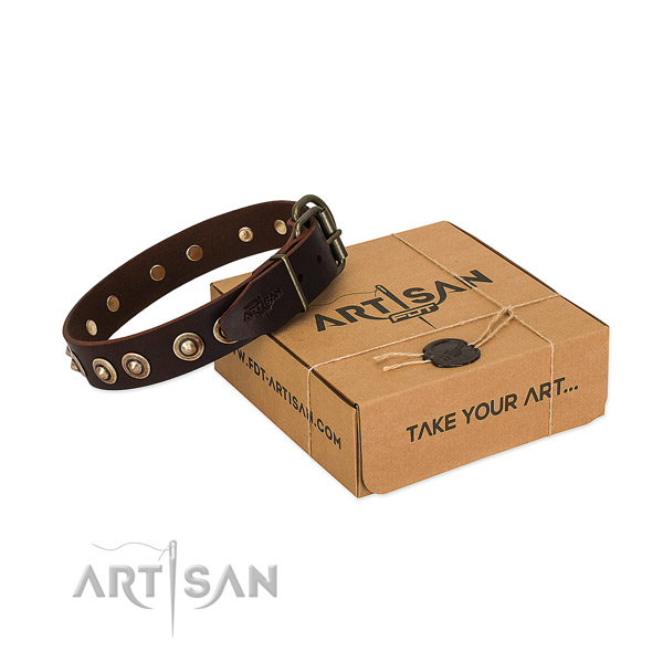 Strong fittings on full grain natural leather dog collar for your canine