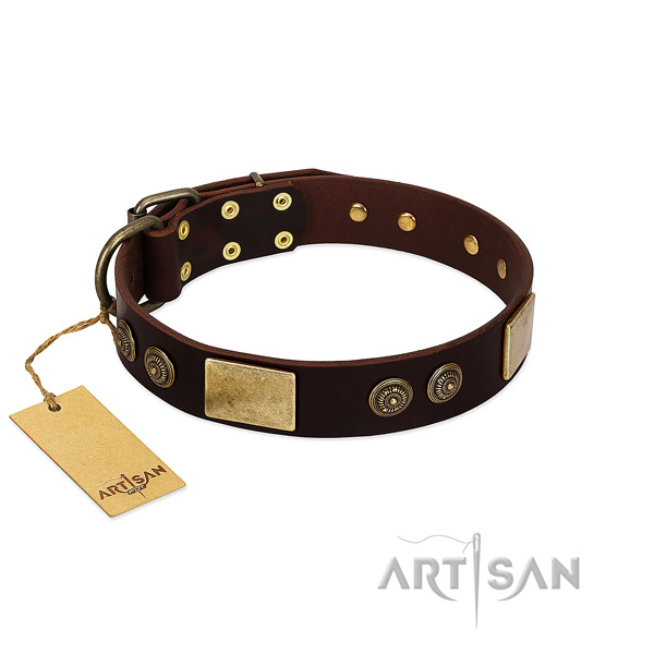 Durable hardware on full grain leather dog collar for your canine