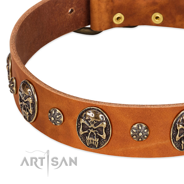 Strong hardware on natural genuine leather dog collar for your pet