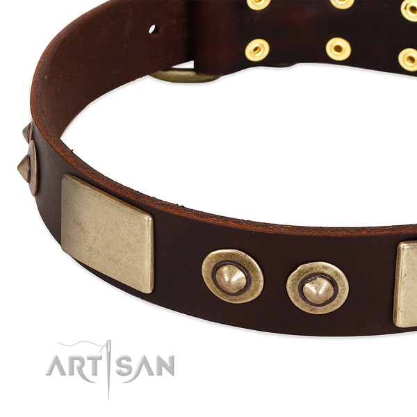 Rust resistant hardware on full grain natural leather dog collar for your four-legged friend