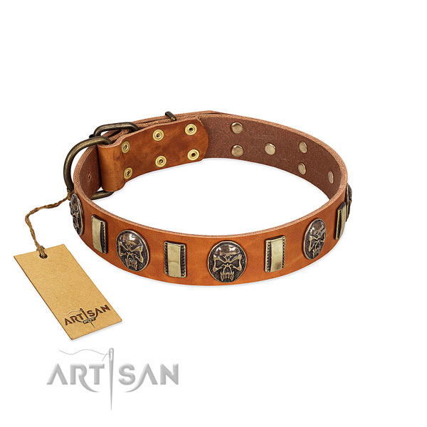 Exquisite full grain genuine leather dog collar for handy use