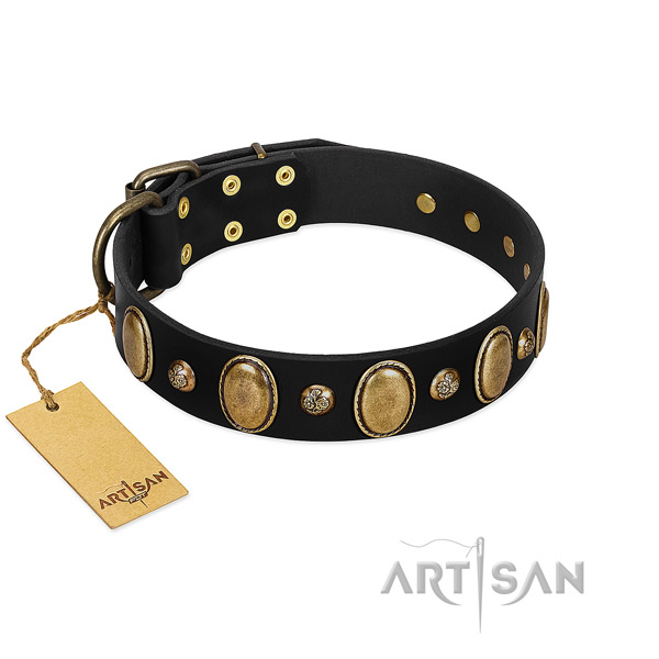 Full grain natural leather dog collar of best quality material with amazing adornments