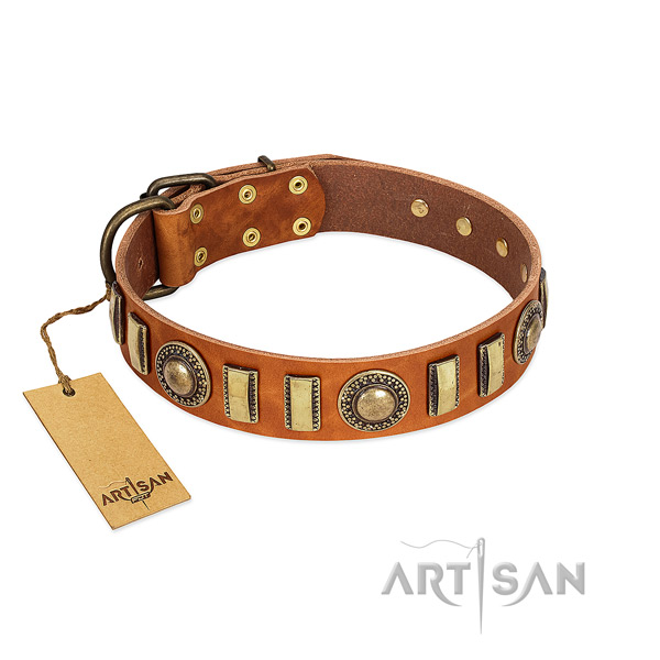 High quality natural leather dog collar with strong buckle