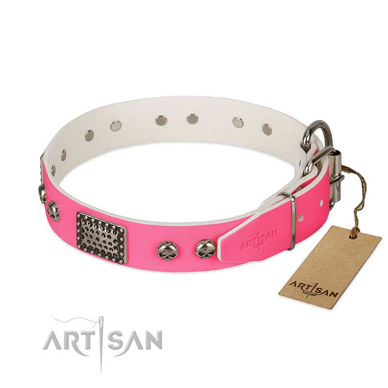 Fashion Skulls Fdt Artisan Pink Leather Rottweiler Collar With Old