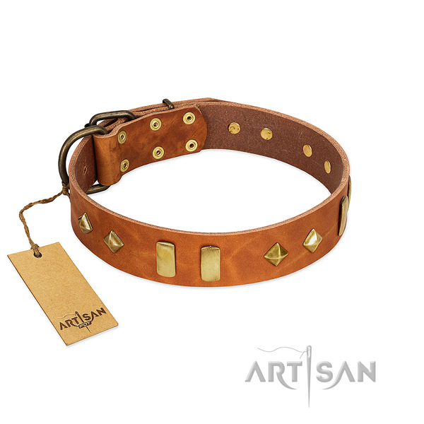 Comfortable wearing best quality natural leather dog collar with adornments