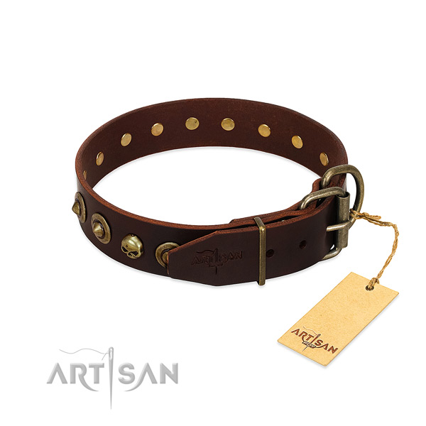 Full grain leather collar with unusual embellishments for your doggie