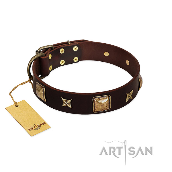 Stylish design natural genuine leather collar for your canine