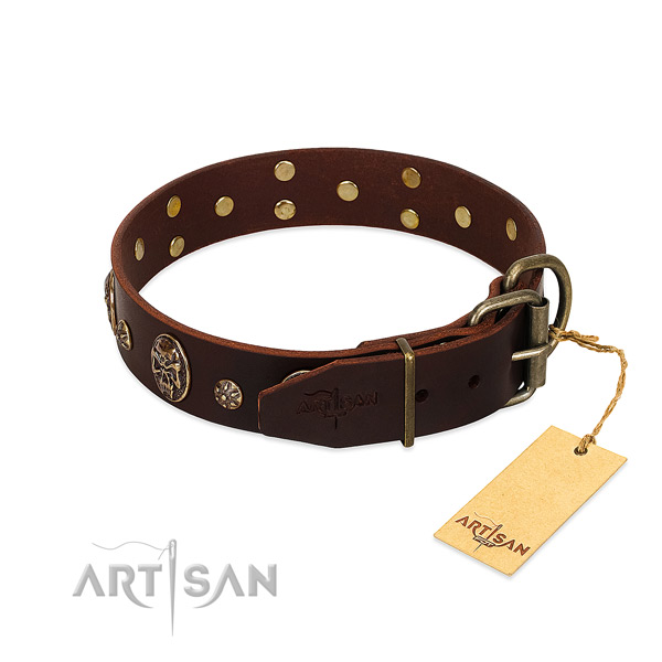 Corrosion proof fittings on full grain leather dog collar for your pet