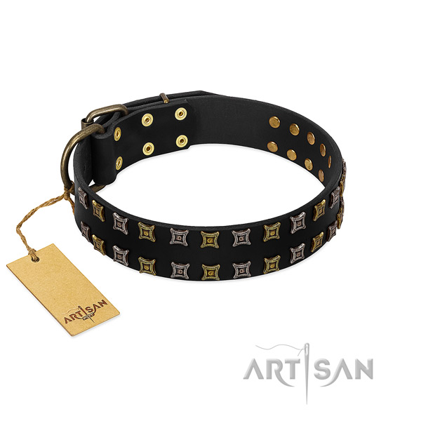 High quality full grain genuine leather dog collar with adornments for your pet