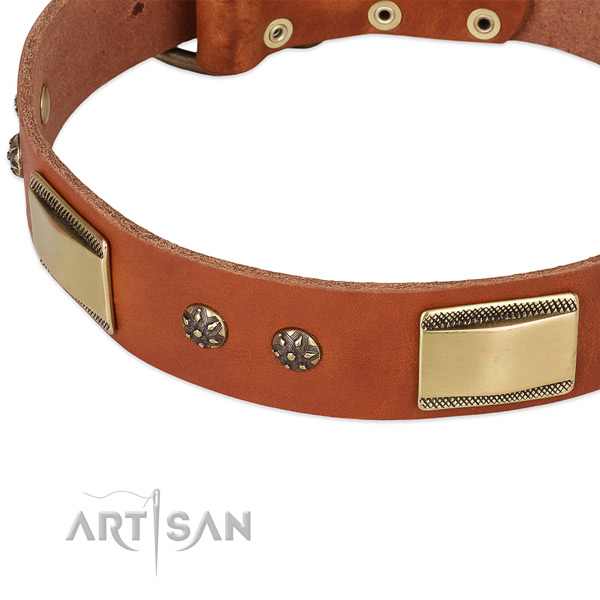 Everyday use full grain genuine leather collar with corrosion proof buckle and D-ring
