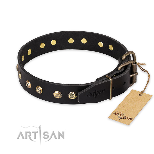 Daily walking full grain genuine leather collar with adornments for your doggie