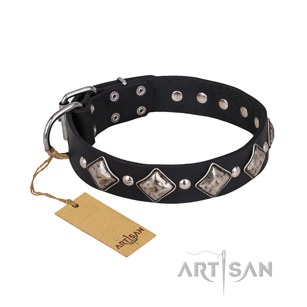 Full grain natural leather dog collar with smoothly polished surface