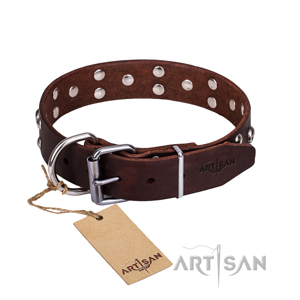 Leather dog collar with thoroughly polished edges for convenient everyday outing